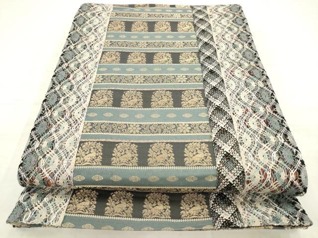 平和屋着物●両面全通柄袋帯 リボン織 花兎 金糸 正絹 逸品 AABM4722pf