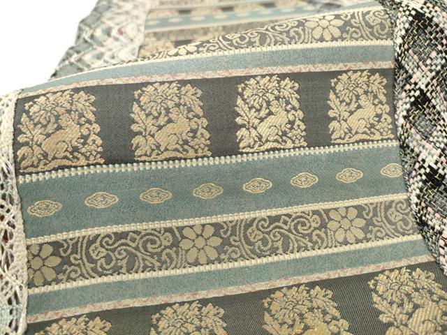 平和屋着物●両面全通柄袋帯 リボン織 花兎 金糸 正絹 逸品 AABM4722pf