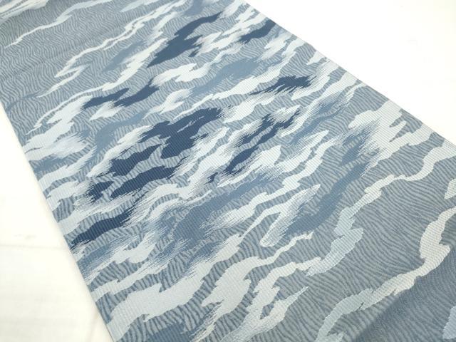 平和屋着物●六通柄袋帯 藍染 友禅墨流し 正絹 逸品 AABM4745pf
