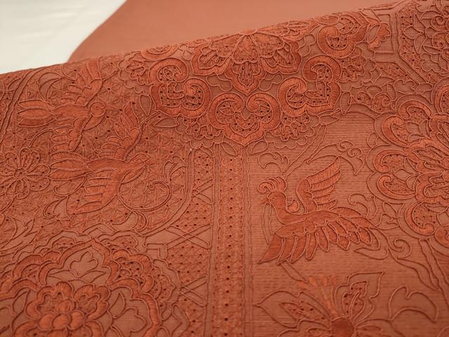 平和屋着物●中国三大刺繍 スワトウ刺繍 汕頭刺繍 総刺繍 太鼓柄袋帯 紬地 鳳凰花文 正絹 逸品 AABM4747pf