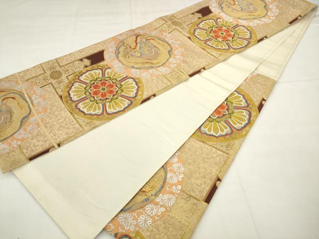 平和屋着物●六通柄袋帯 唐織 竜の丸文 金銀糸 正絹 逸品 AABM4752pf