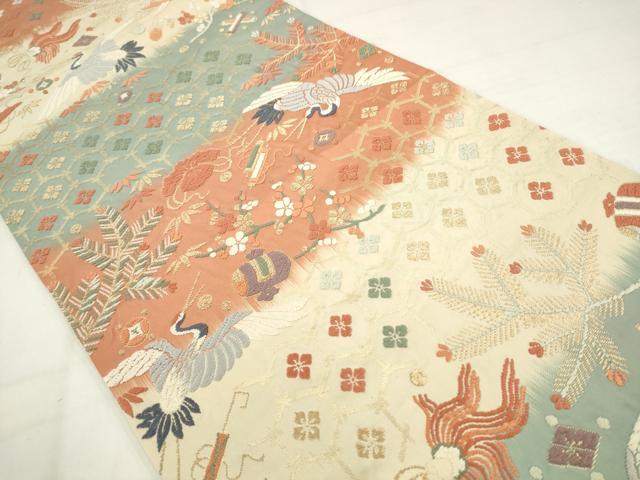 平和屋着物●六通柄袋帯 唐織 飛鶴吉祥文 金糸 正絹 逸品 AABM4774pf