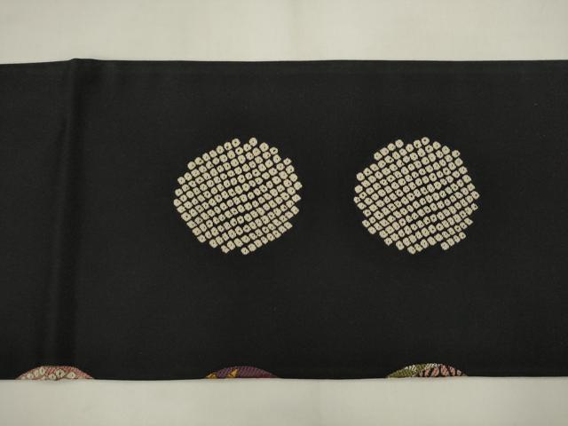 平和屋着物●九寸名古屋帯 吉祥花丸文 黒地 正絹 逸品 AABM4775pf