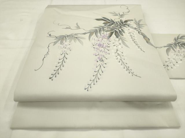 平和屋着物●塩瀬 九寸名古屋帯 作家物 手描き 藤 金彩 正絹 逸品 AABM4776pf