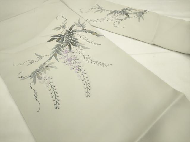 平和屋着物●塩瀬 九寸名古屋帯 作家物 手描き 藤 金彩 正絹 逸品 AABM4776pf