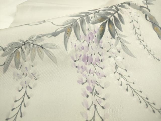 平和屋着物●塩瀬 九寸名古屋帯 作家物 手描き 藤 金彩 正絹 逸品 AABM4776pf