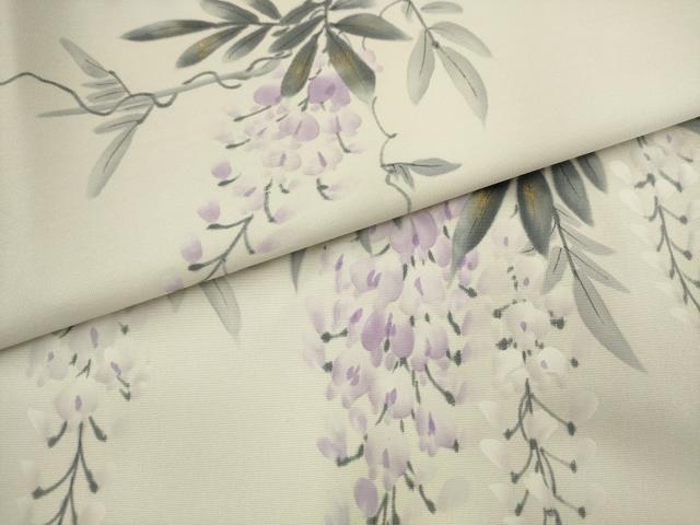 平和屋着物●塩瀬 九寸名古屋帯 作家物 手描き 藤 金彩 正絹 逸品 AABM4776pf