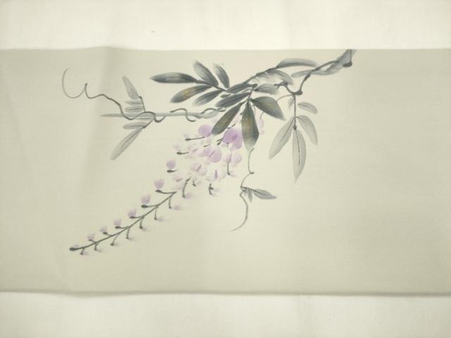 平和屋着物●塩瀬 九寸名古屋帯 作家物 手描き 藤 金彩 正絹 逸品 AABM4776pf