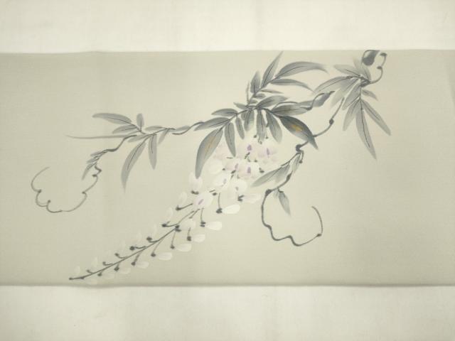 平和屋着物●塩瀬 九寸名古屋帯 作家物 手描き 藤 金彩 正絹 逸品 AABM4776pf