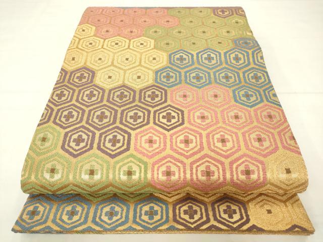 平和屋着物●洛風林 工芸帯地 全通柄袋帯 亀甲花文 金糸 正絹 逸品 AABM4789pf