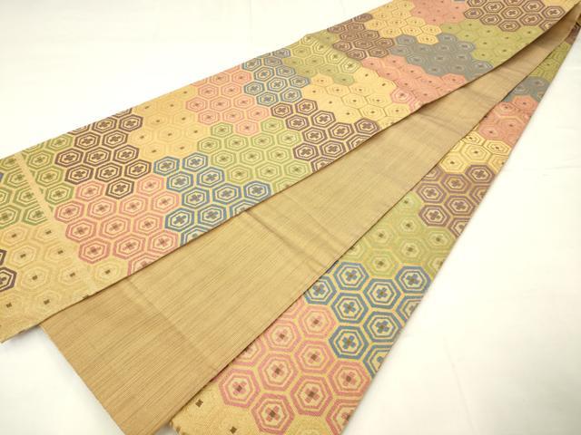 平和屋着物●洛風林 工芸帯地 全通柄袋帯 亀甲花文 金糸 正絹 逸品 AABM4789pf