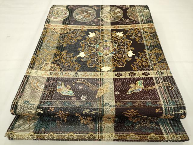 平和屋着物●螺鈿作家 藤本隆士 袋帯 螺鈿 鳳凰花文 正絹 逸品 AABM4791pf