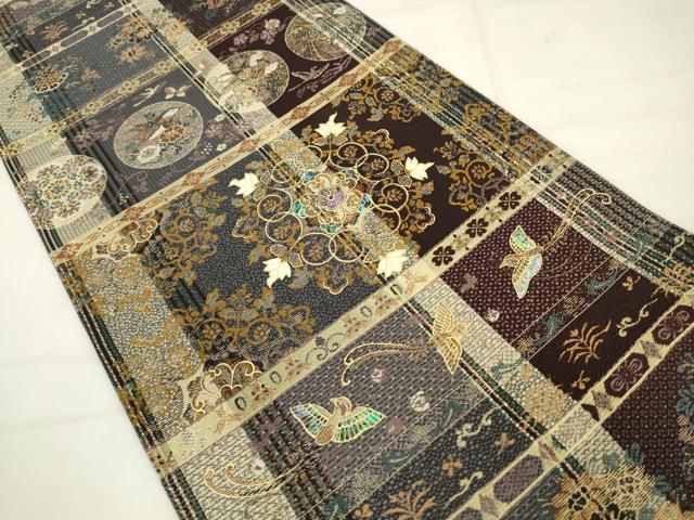 平和屋着物●螺鈿作家 藤本隆士 袋帯 螺鈿 鳳凰花文 正絹 逸品 AABM4791pf