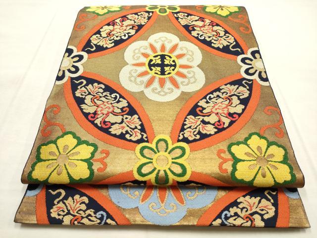 平和屋着物●洛風林 工芸帯地 六通柄 本袋帯 七宝花文 金糸 正絹 逸品 AABM4795pf