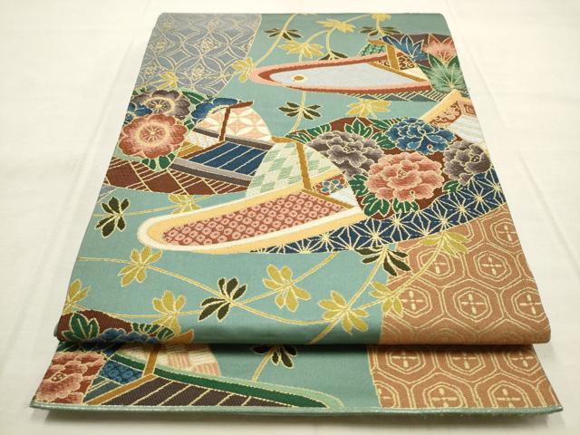 平和屋着物●西陣 白綾苑大庭 六通柄袋帯 花筏 金糸 正絹 逸品 AABM4796pf