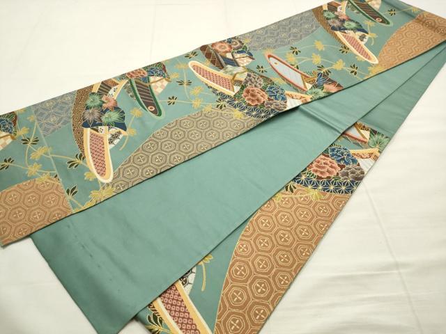 平和屋着物●西陣 白綾苑大庭 六通柄袋帯 花筏 金糸 正絹 逸品 AABM4796pf