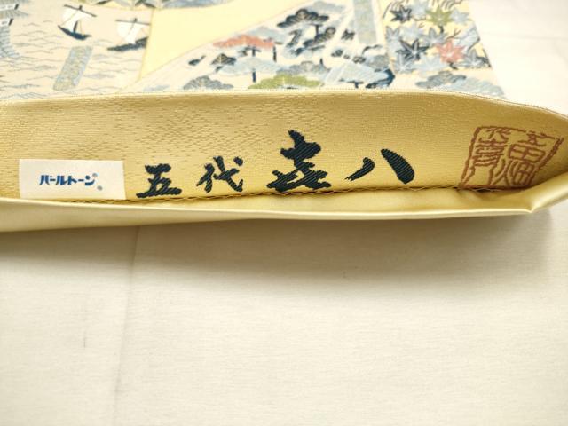 平和屋着物●人間国宝 五代 田畑喜八 六通柄袋帯 風景文 金糸 正絹 逸品 AABM4803pf