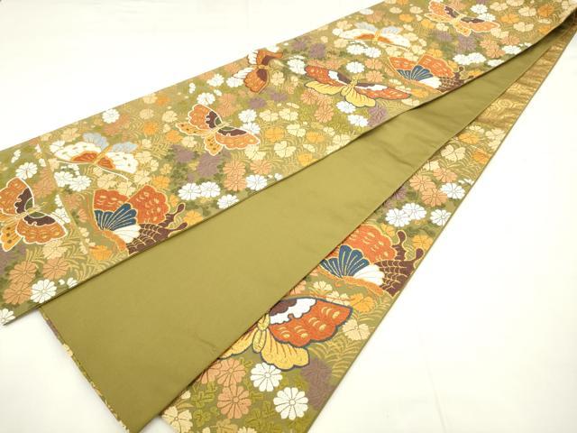 平和屋着物●西陣 河合美術織物謹製 六通柄袋帯 唐織 舞蝶花文 金糸 正絹 逸品 AABM4822pf
