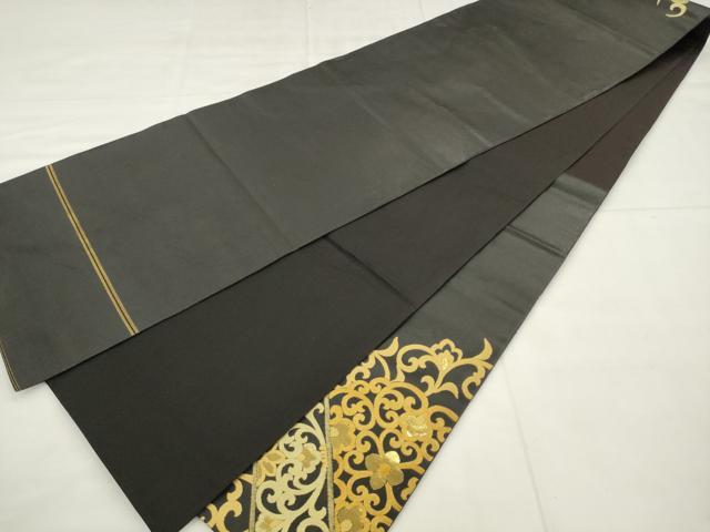 平和屋着物●西陣 川島織物 太鼓柄袋帯 飾花文 黒地 金糸 正絹 逸品 AABM4823pf