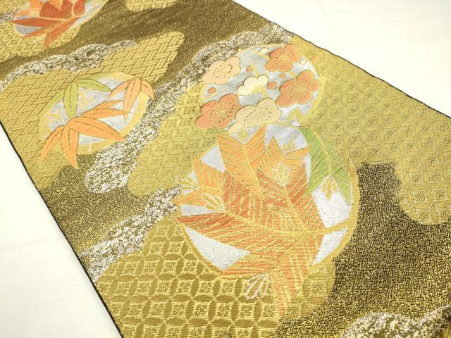 平和屋着物●西陣 川島織物 六通柄 本袋帯 雲取り草花文 金銀糸 正絹 逸品 AABM4824pf