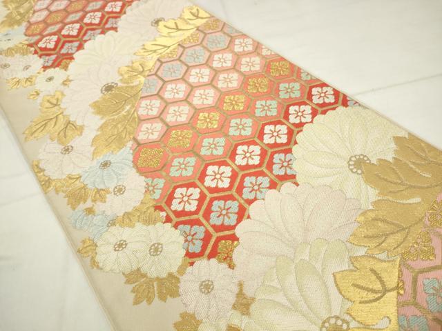 平和屋着物●西陣 川島織物 六通柄 本袋帯 亀甲花文 金糸 正絹 逸品 AABM4827pf