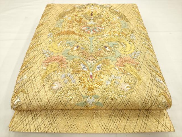平和屋着物●太鼓柄袋帯 飾花文 金銀糸 正絹 逸品 AABM4830pf