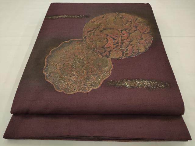 平和屋着物●太鼓柄袋帯 紬地 双鳥花文 金彩 正絹 逸品 AABM4831pf