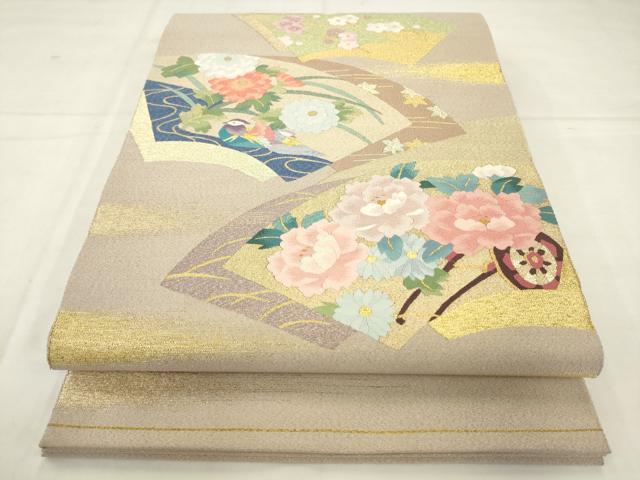 平和屋着物●爪掻き本綴れ 太鼓柄袋帯 地紙重ね花鳥文 金銀糸 正絹 逸品 AABM4836pf