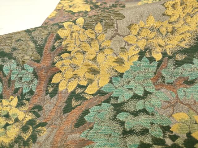 平和屋着物●ファッションデザイナー 花井幸子 六通柄袋帯 風景花文 金糸 正絹 逸品 AABM4844pf