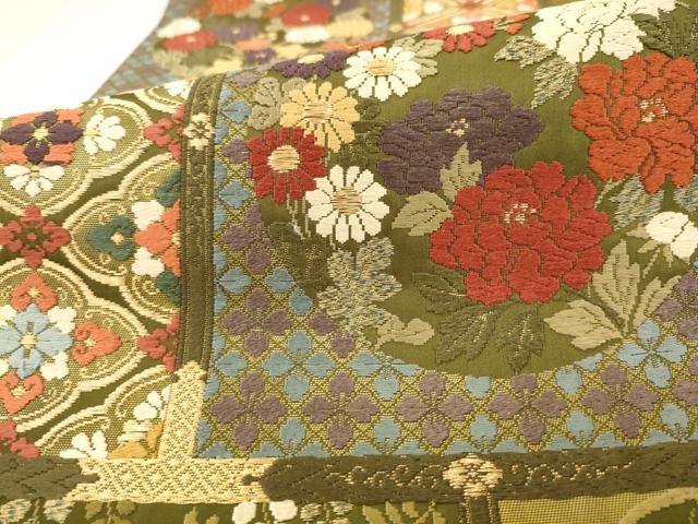 平和屋着物●唐織・西陣の老舗・名門・藤原織物 六通柄袋帯 草花文 金糸 正絹 逸品 AABM4849pf