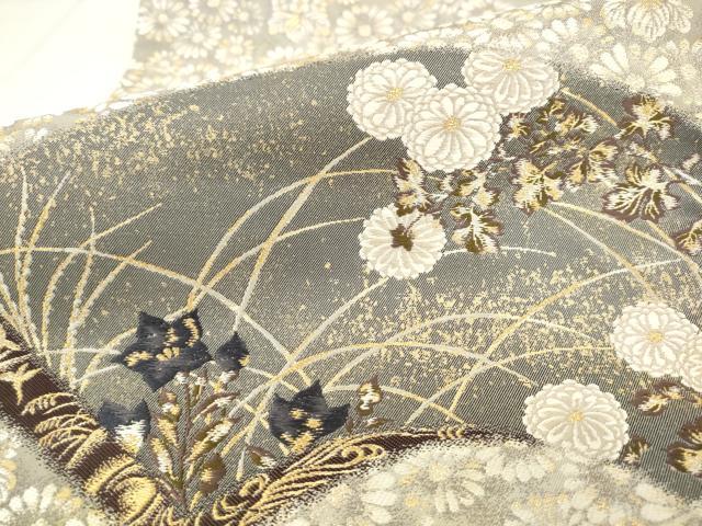 平和屋着物●西陣の名門 加納幸謹製 太鼓柄袋帯 地紙重ね草花文 金糸 正絹 逸品 AABM4852pf