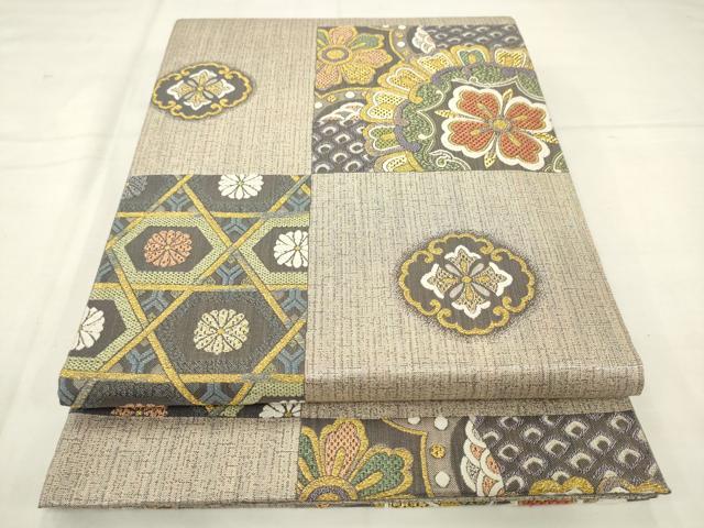 平和屋着物●六通柄袋帯 横段飾花文 金糸 正絹 逸品 AABM4855pf