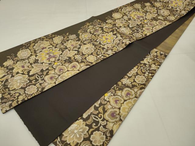 平和屋着物●六通柄袋帯 弐重経織 モール 更紗花文 正絹 逸品 AABM4858pf