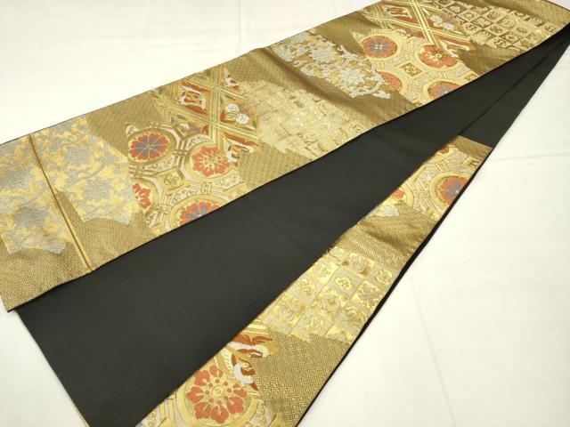 平和屋着物●西陣 川島織物 六通柄 本袋帯 花鳥文 金糸 正絹 逸品 AABM4860pf