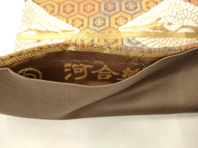 平和屋着物●西陣 河合美術織物謹製 六通柄袋帯 唐織 双鶴花文 金糸 正絹 逸品 AABM4861pf