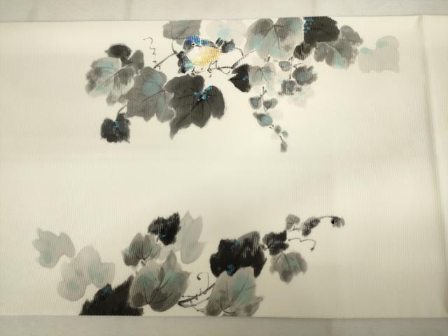 平和屋着物●太鼓柄袋帯 手描き 花鳥文 正絹 逸品 AABM4872pf