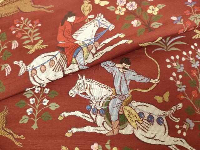 平和屋着物●西陣 川島織物 六通柄 本袋帯 紬地 狩猟文 正絹 逸品 AABM4874pf