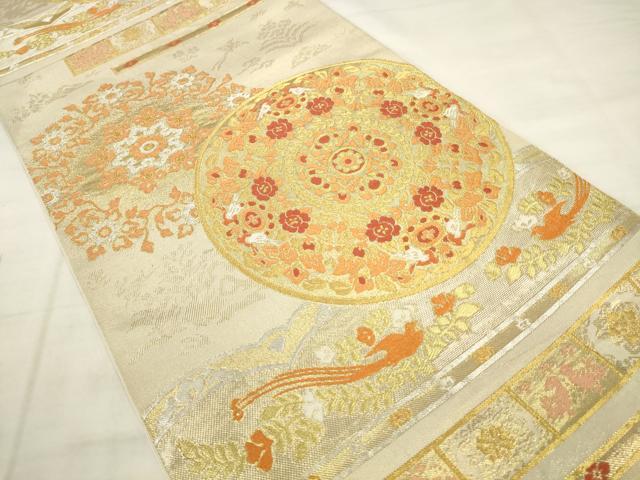 平和屋着物●西陣 川島織物 六通柄 本袋帯 花鳥文 金銀糸 正絹 逸品 AABM4882pf