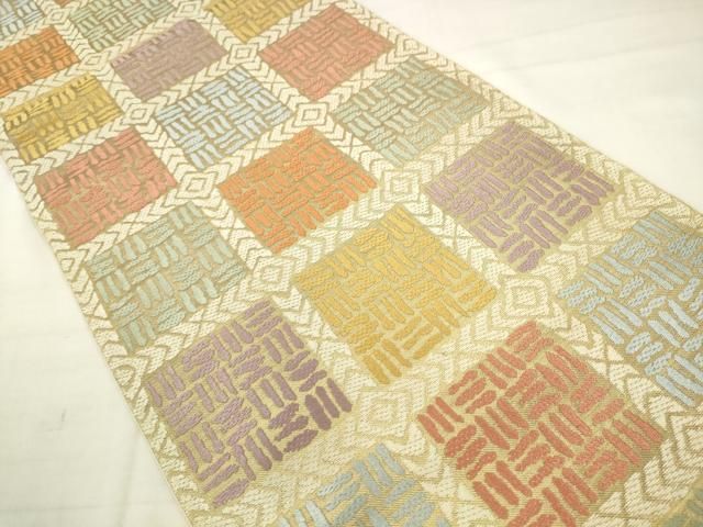 平和屋着物●西陣 川島織物 六通柄 本袋帯 横段文 金糸 正絹 逸品 AABM4890pf