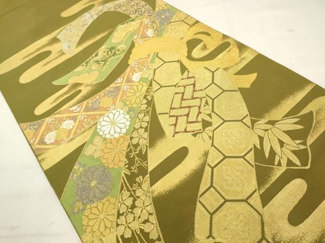平和屋着物●西陣 川島織物 太鼓柄袋帯 束ね熨斗花文 本金 正絹 逸品 AABM4891pf