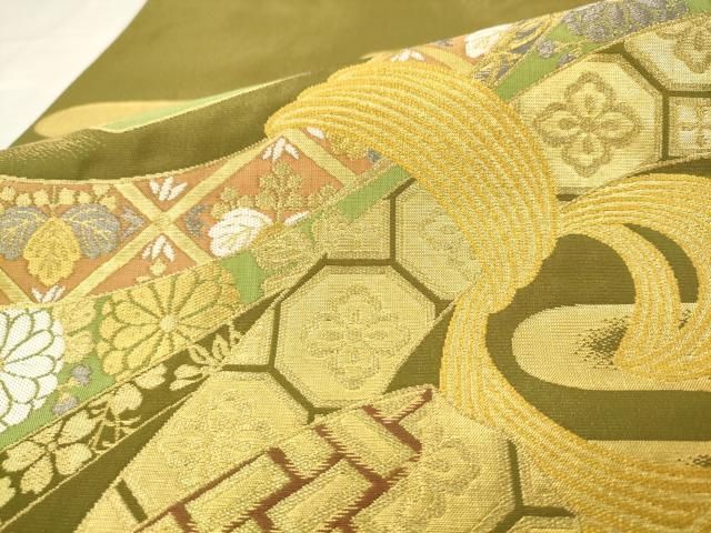 平和屋着物●西陣 川島織物 太鼓柄袋帯 束ね熨斗花文 本金 正絹 逸品 AABM4891pf