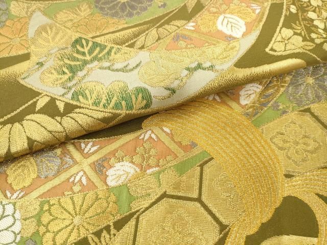 平和屋着物●西陣 川島織物 太鼓柄袋帯 束ね熨斗花文 本金 正絹 逸品 AABM4891pf