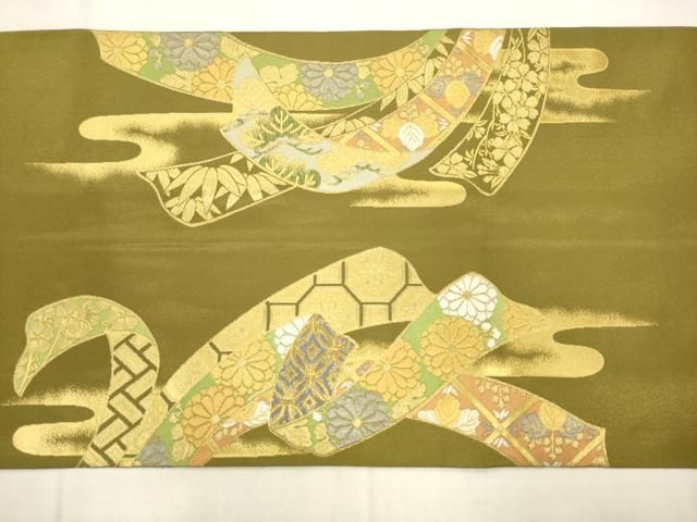 平和屋着物●西陣 川島織物 太鼓柄袋帯 束ね熨斗花文 本金 正絹 逸品 AABM4891pf