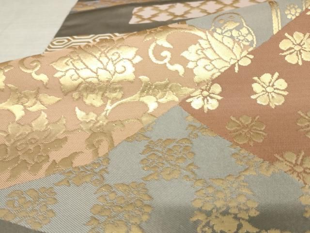 平和屋着物●西陣 川島織物 六通柄 本袋帯 切嵌草花文 金糸 正絹 逸品 AABM4898pf