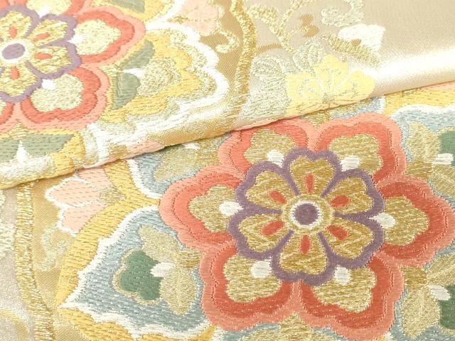 平和屋着物●唐織・西陣の老舗・名門・藤原織物 六通柄袋帯 飾花文 金銀糸 正絹 逸品 AABM4920pf