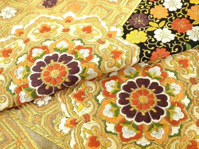 平和屋着物●西陣 河合美術織物謹製 六通柄袋帯 唐織 切嵌花文 金糸 正絹 逸品 AABM4927pf