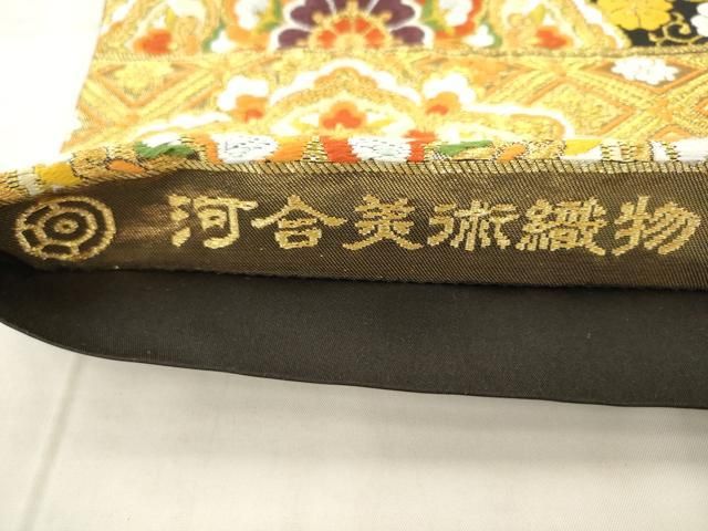 平和屋着物●西陣 河合美術織物謹製 六通柄袋帯 唐織 切嵌花文 金糸 正絹 逸品 AABM4927pf