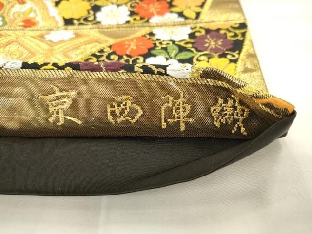 平和屋着物●西陣 河合美術織物謹製 六通柄袋帯 唐織 切嵌花文 金糸 正絹 逸品 AABM4927pf