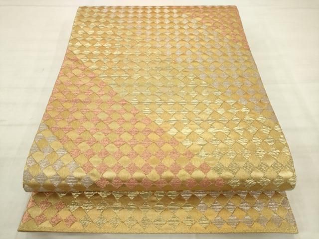 平和屋着物●洛風林 工芸帯地 六通柄袋帯 菱文 金銀糸 正絹 逸品 AABM4929pf