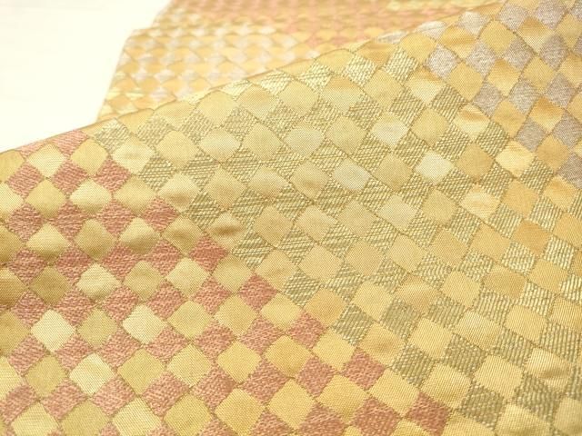 平和屋着物●洛風林 工芸帯地 六通柄袋帯 菱文 金銀糸 正絹 逸品 AABM4929pf
